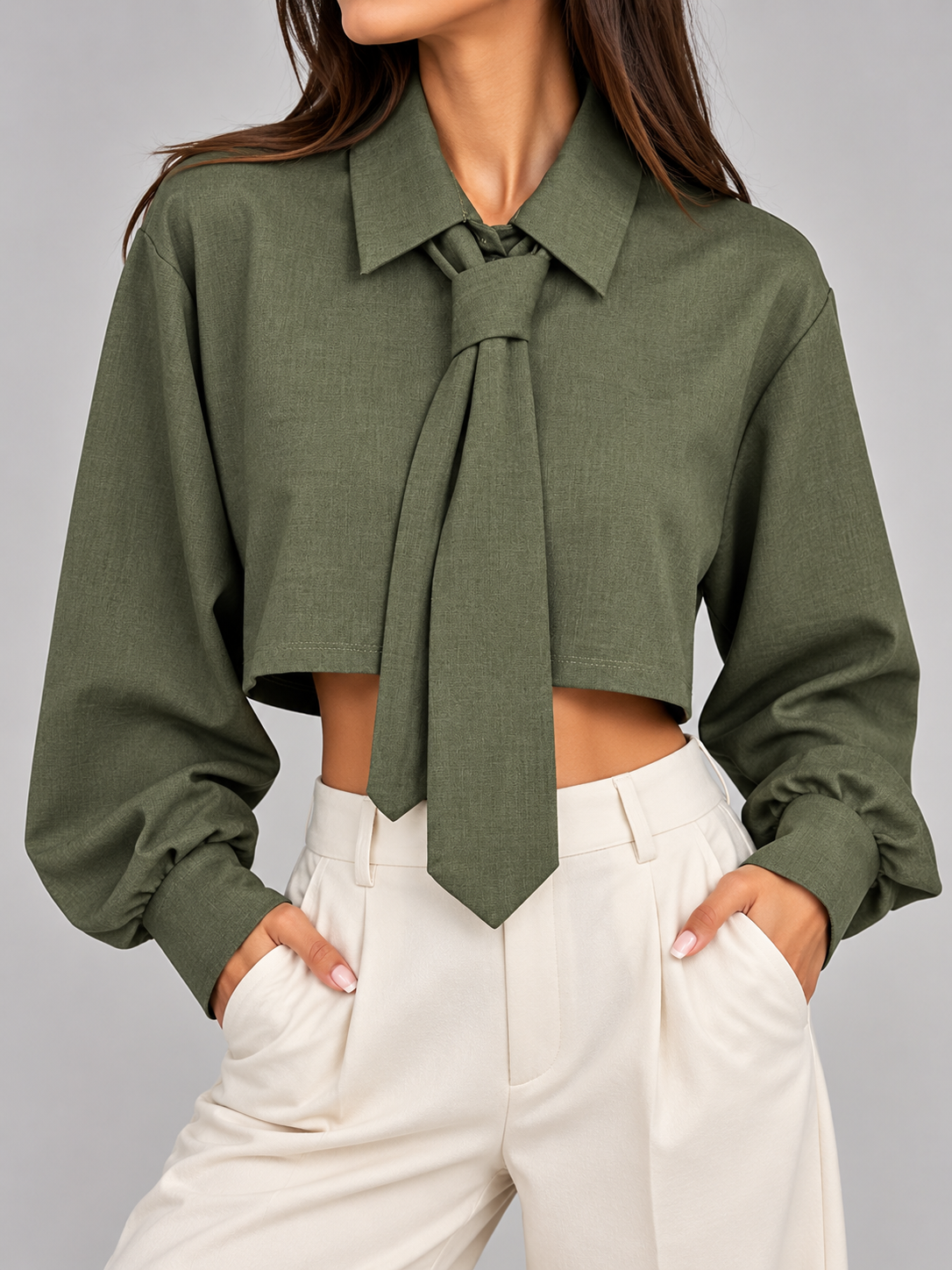 Camicia Crop con Cravatta Coordinata