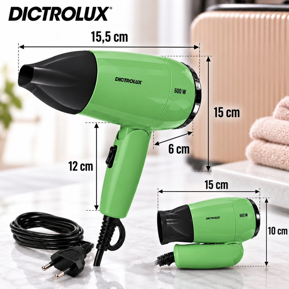 Asciugacapelli da Viaggio Dictrolux 600W