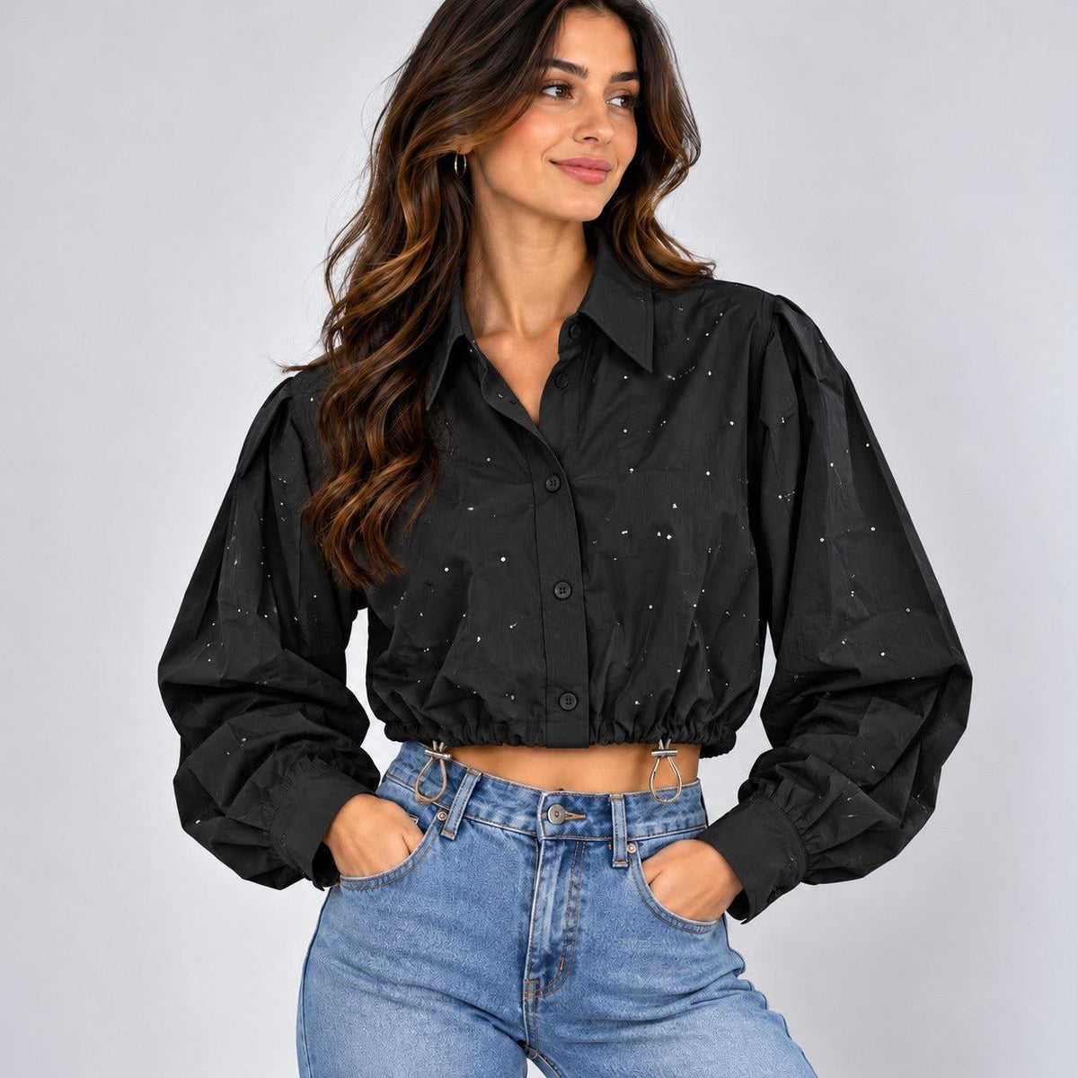 Camicia Crop con strass