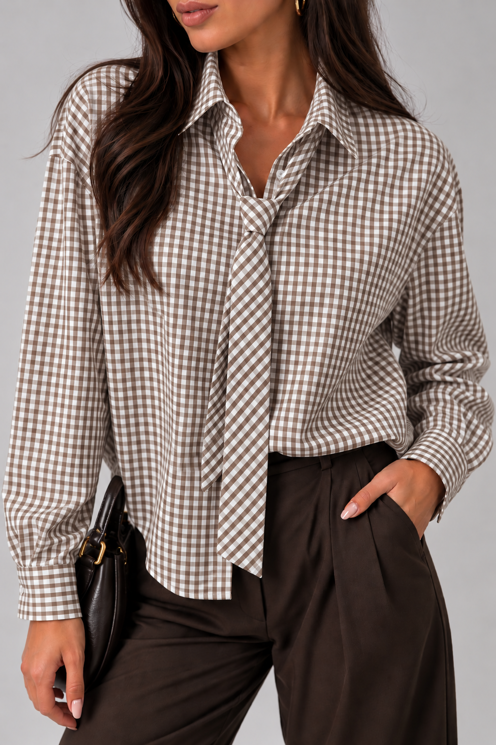 Camicia Donna a Quadretti con Cravatta