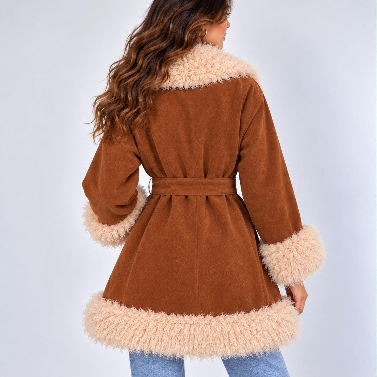 Cappotto camoscio con pelliccia