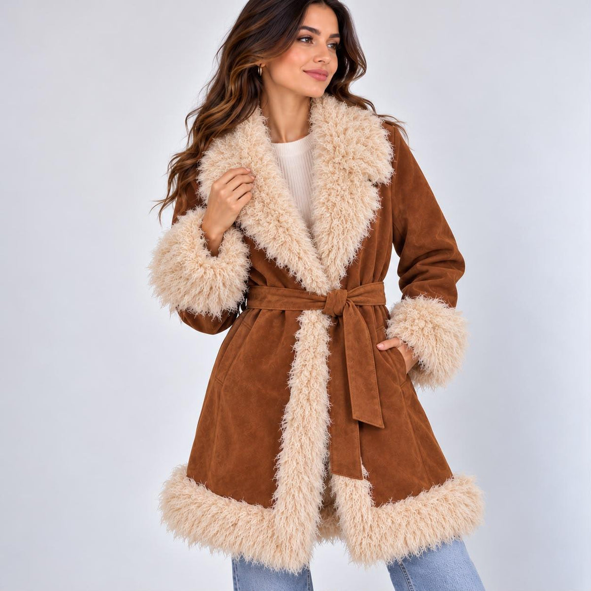 Cappotto camoscio con pelliccia