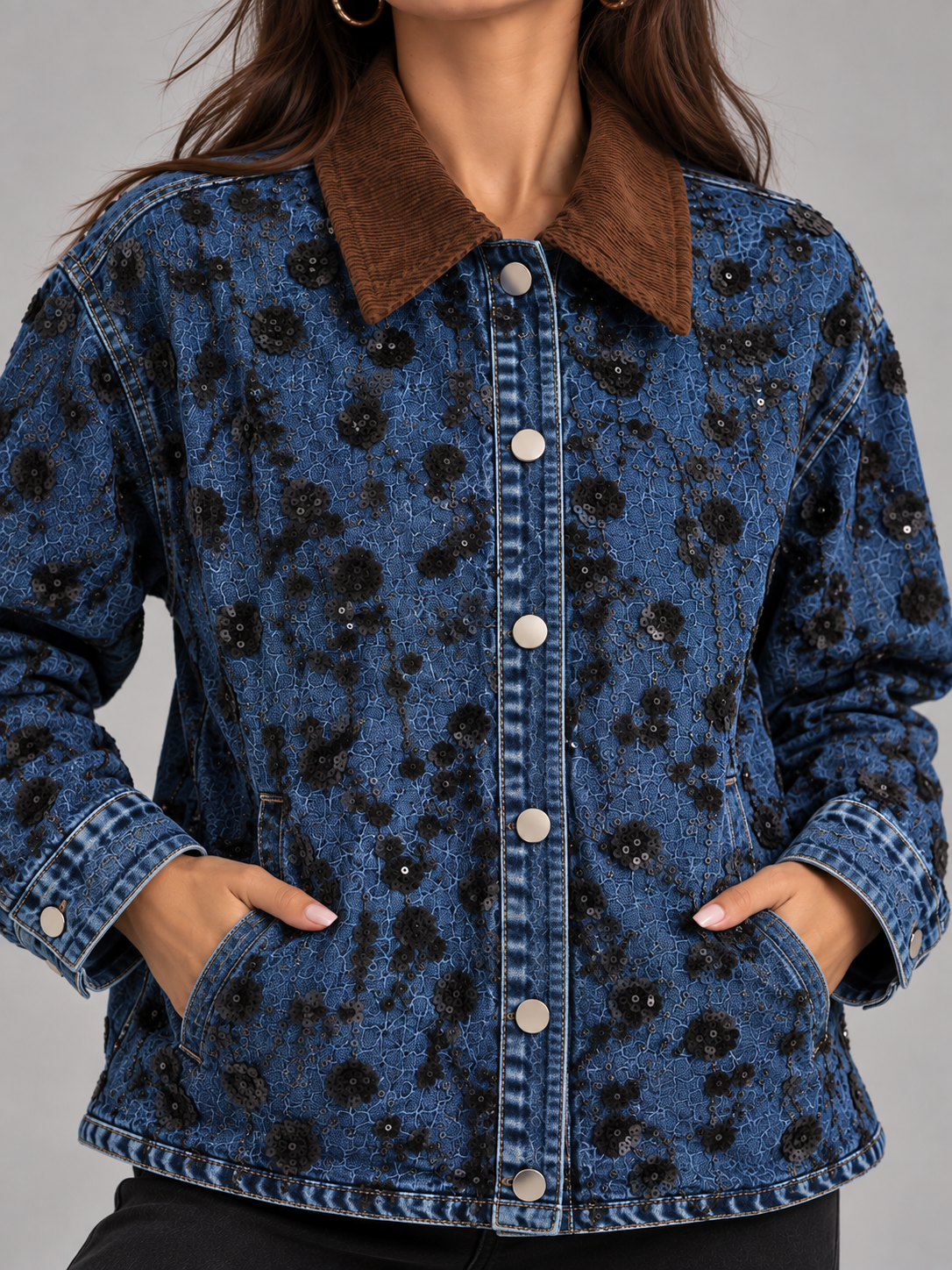 Giacca Denim Noire Fleur