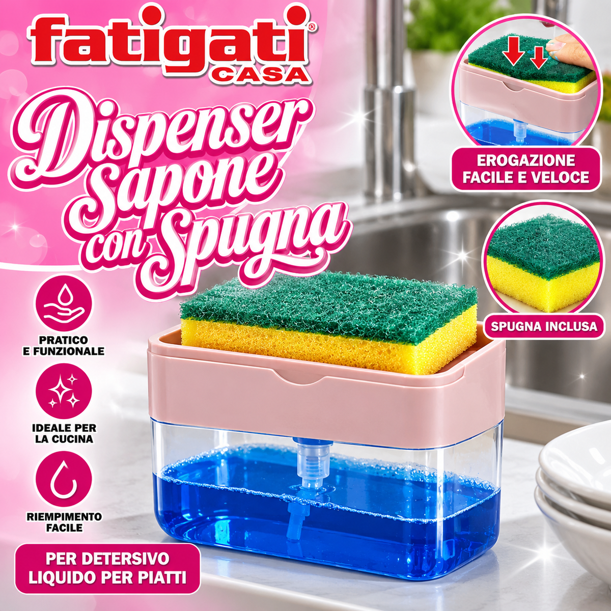 Dispenser sapone con spugnetta