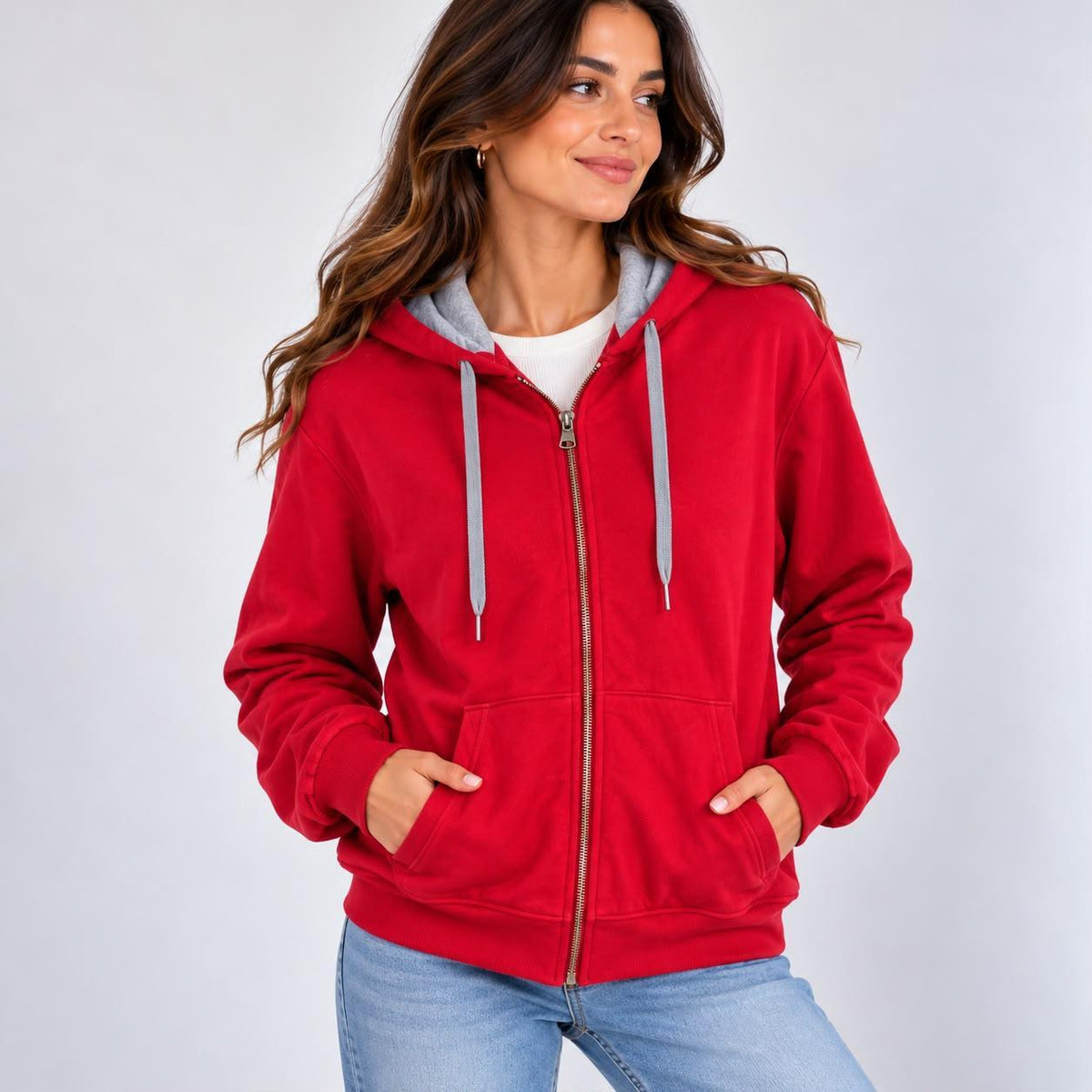 Felpa basic con zip e cappuccio