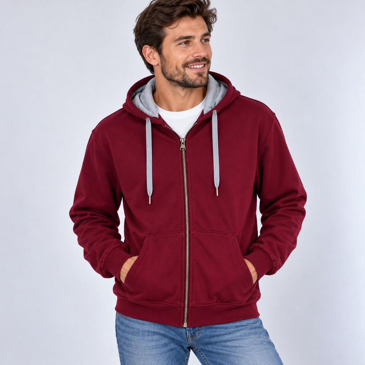 Felpa basic con zip e cappuccio