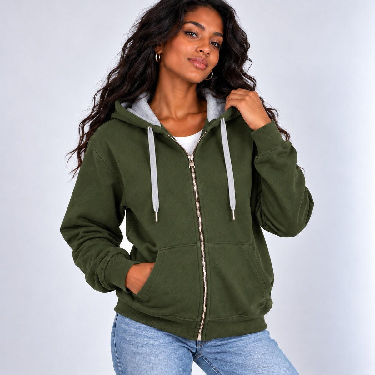 Felpa basic con zip e cappuccio