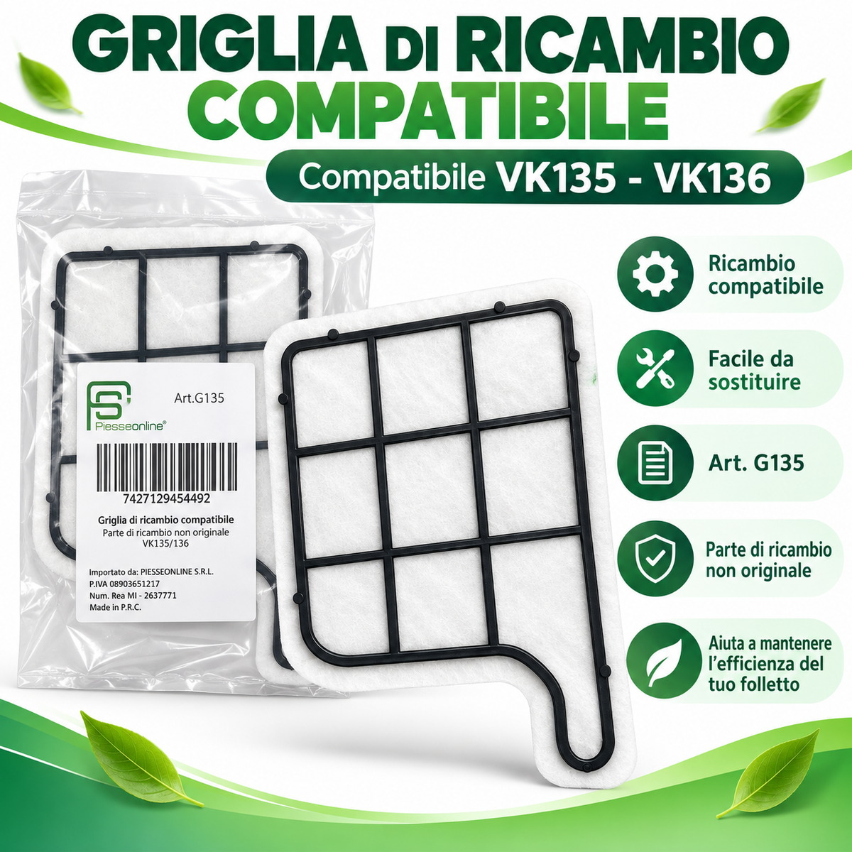 Griglia di Ricambio compatibile con modello VK 135/136