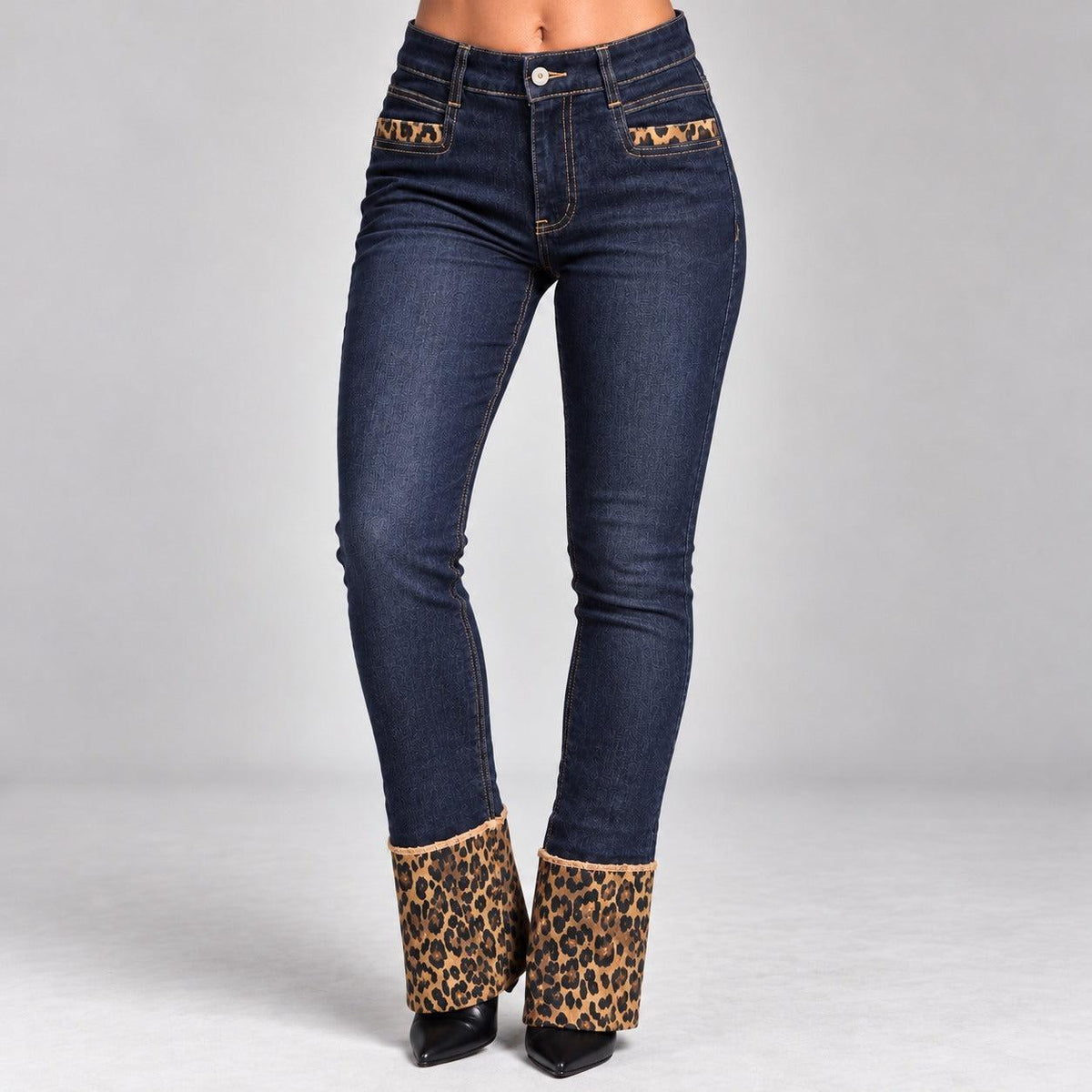 Jeans skinny con fascia maculato