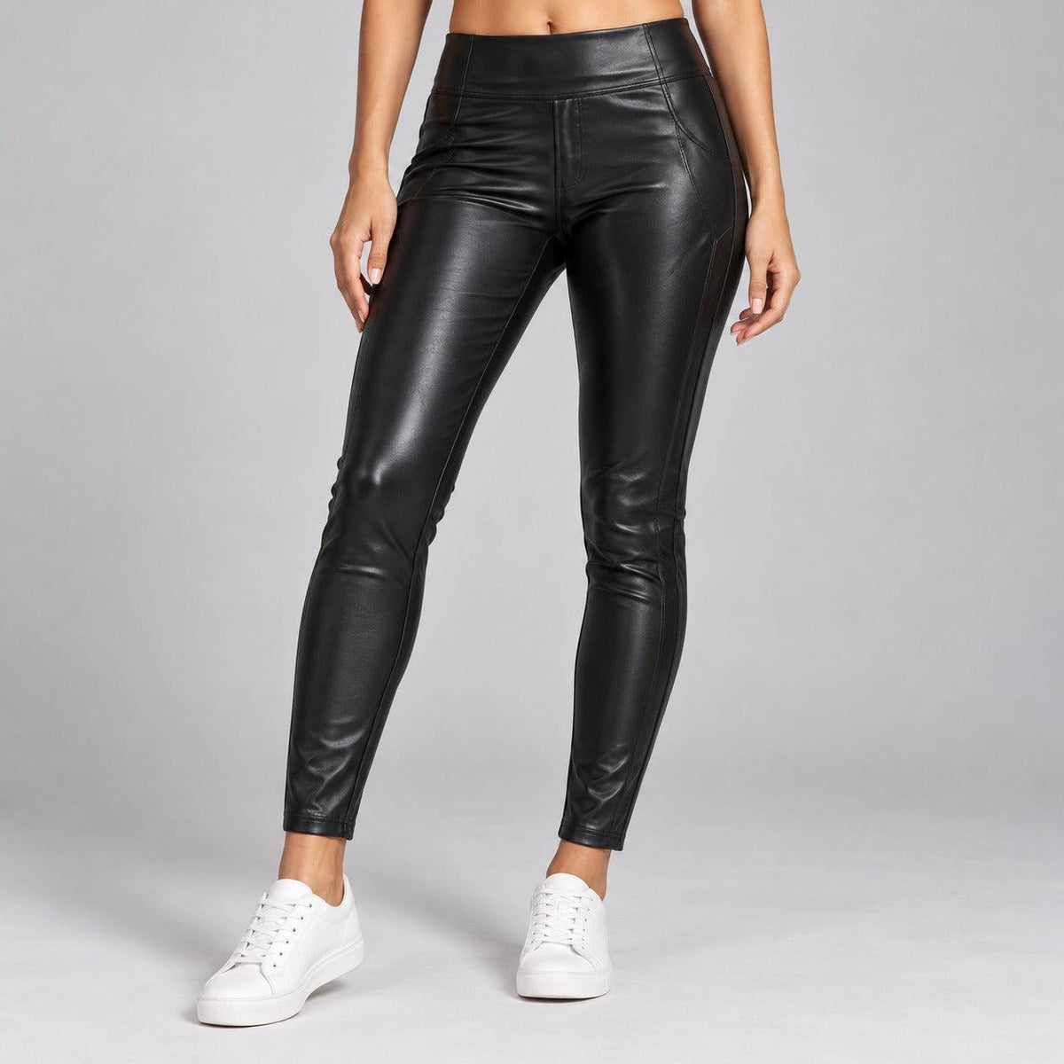 Leggings pelle con cuciture