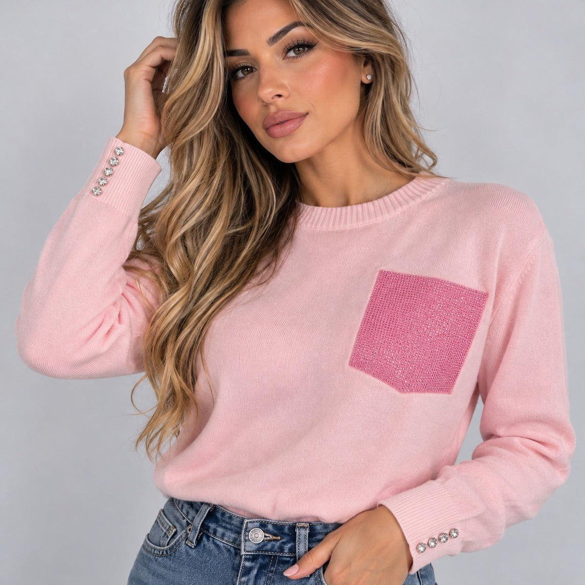 Maglia con tasca strass