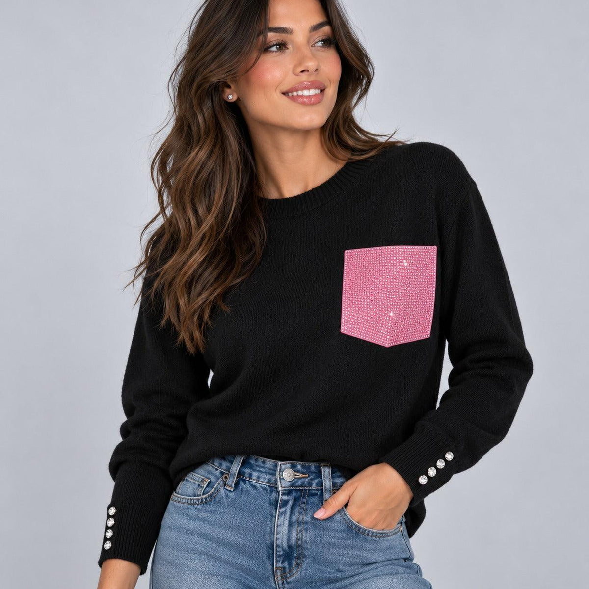 Maglia con tasca strass