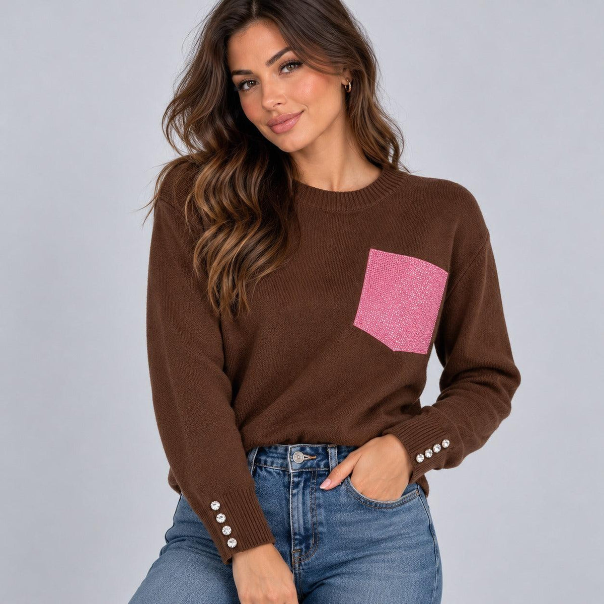 Maglia con tasca strass