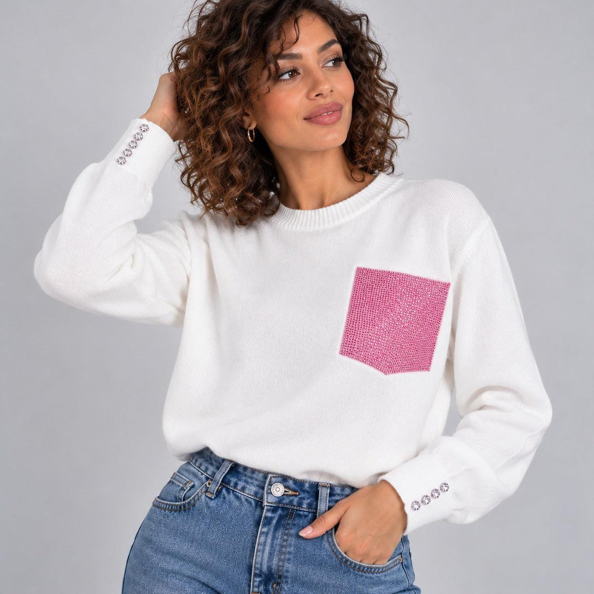 Maglia con tasca strass