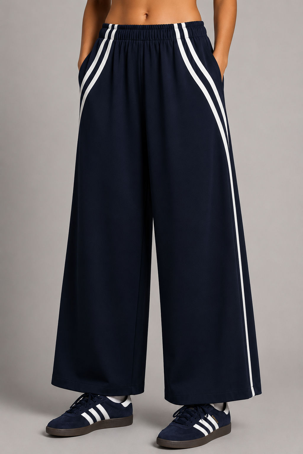 Pantalone Wide Leg Sporty con Bande Laterali