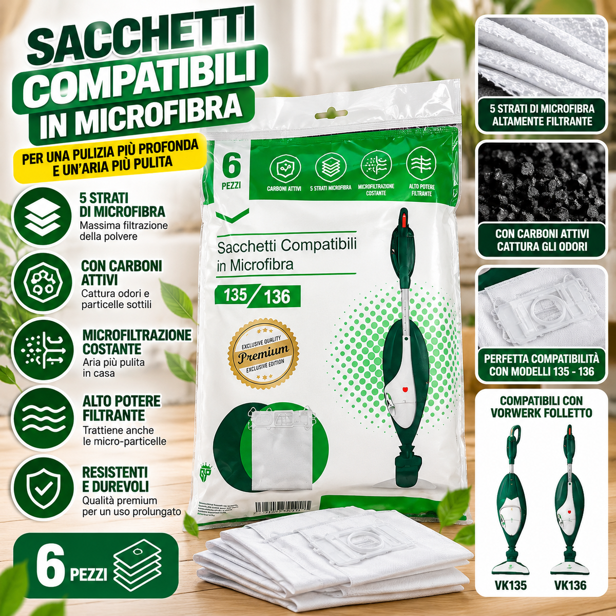 Sacchetti Compatibili per Folletto Vk 135