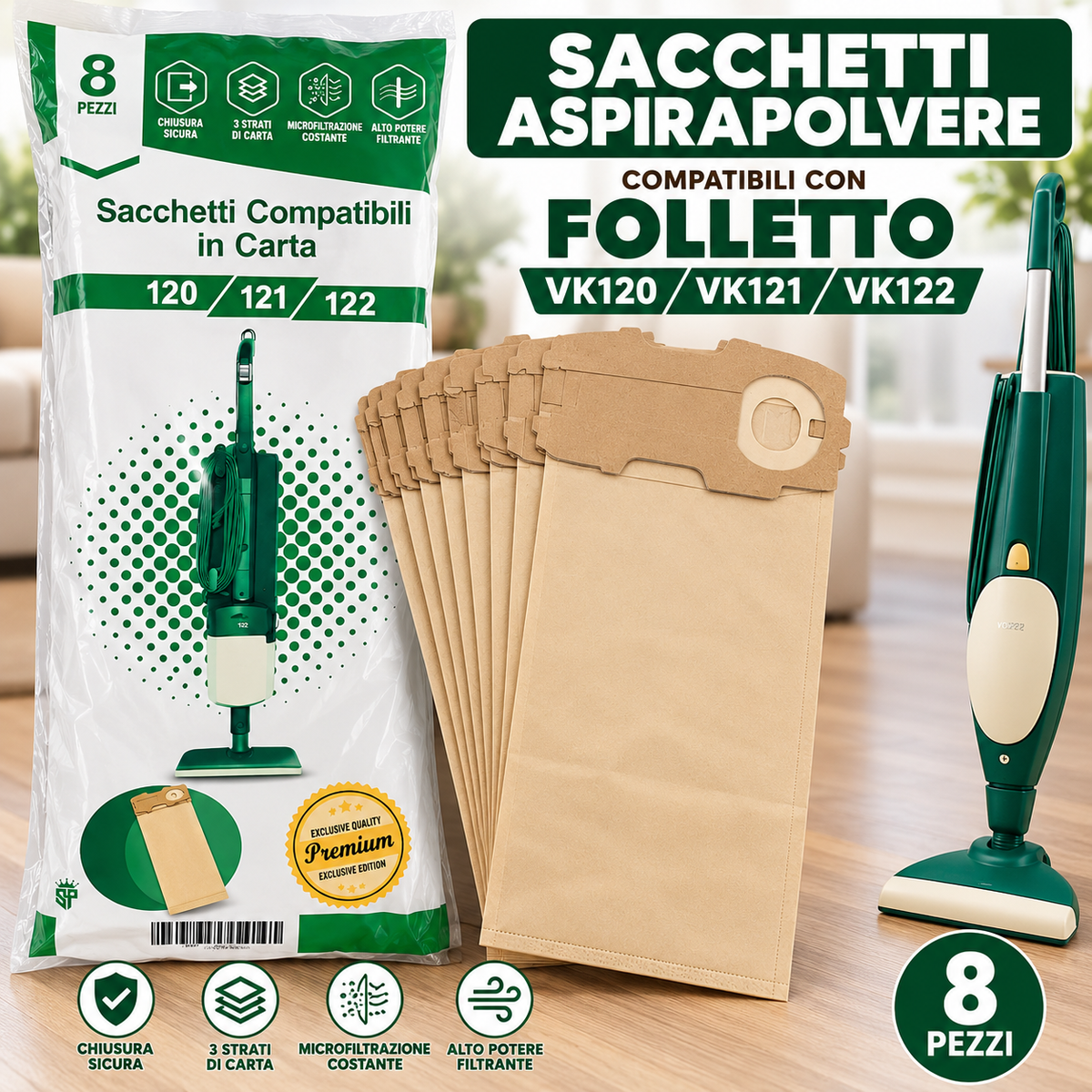 Sacchetti compatibili con Folletto modello Vk 121
