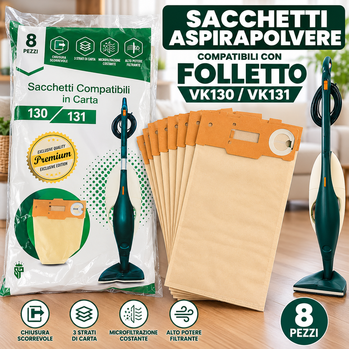Sacchetti compatibili con folletto modello Vk 130