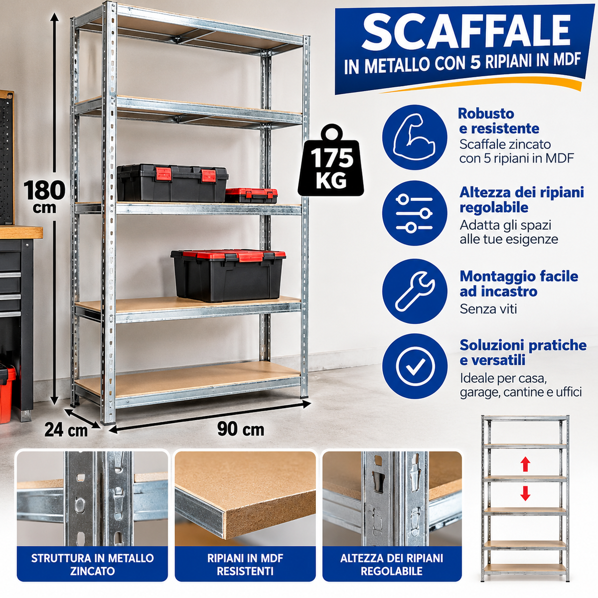 Scaffale in metallo a 5 ripiani