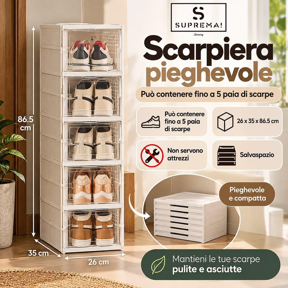 Scarpiera impilabile 5 ripiani