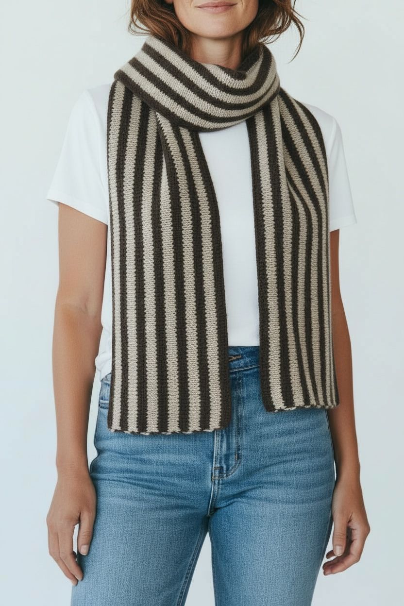 Sciarpa Donna A Righe Nere E Grigie – Lunga 200 Cm, Leggera, Morbida, Uncinetto, Accessorio Moda Harajuku E Grunge