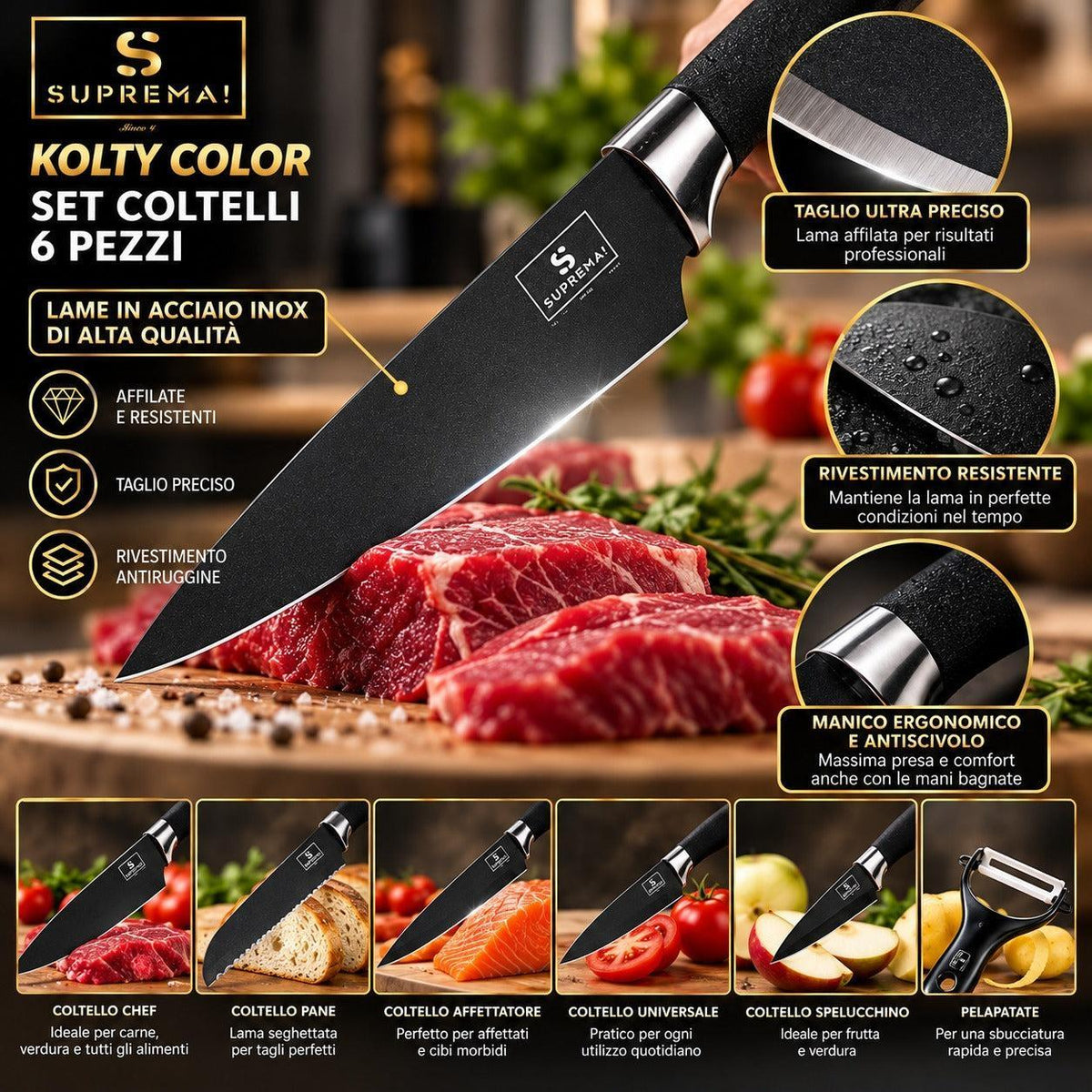 Set 6 coltelli professionali