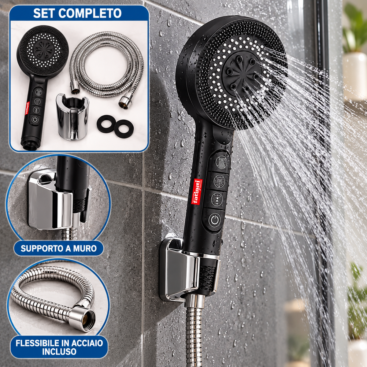 Set doccia con pulsanti regolabili