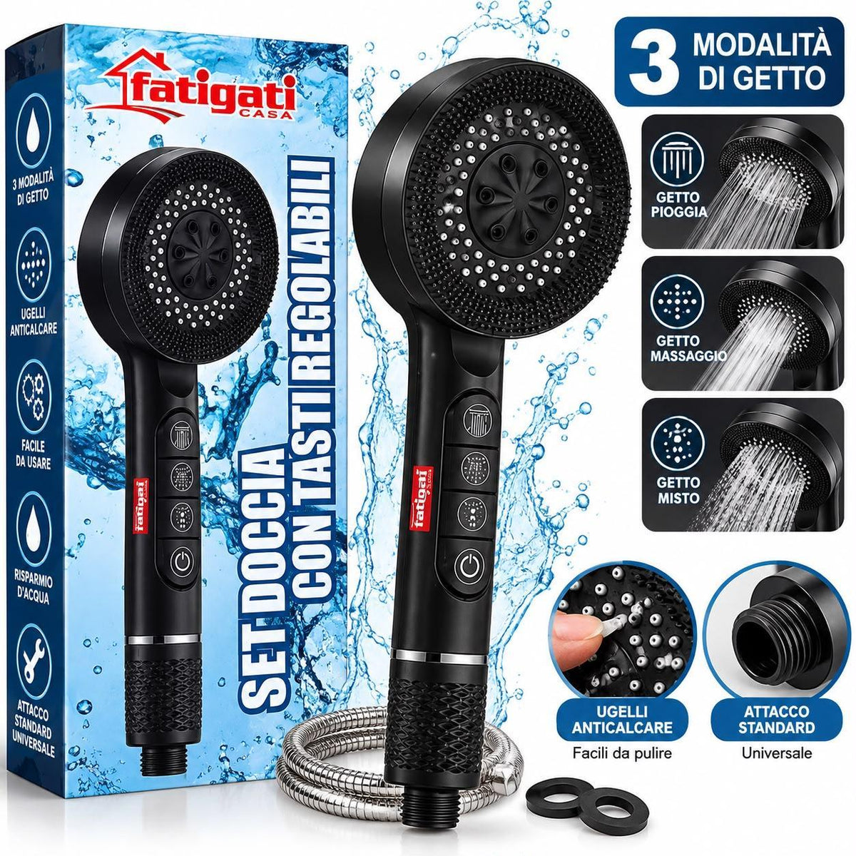 Set doccia con pulsanti regolabili