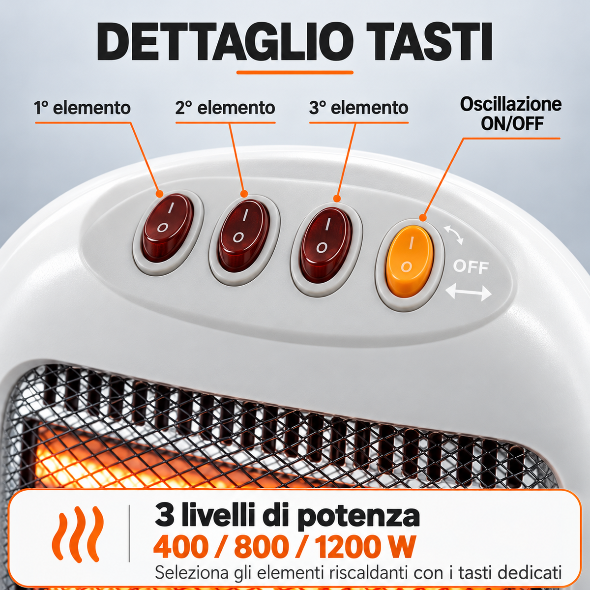 Stufa elettrica Kooper 1200 W a 3 elementi – 3 livelli di riscaldamento e base antiribaltamento