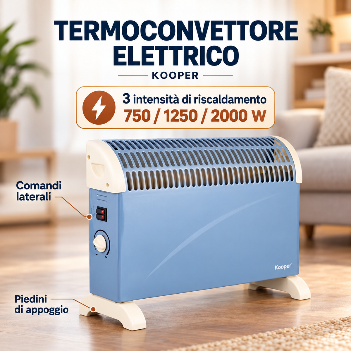 Termoconvettore elettrico Kooper 2000 W – 3 potenze 750/1250/2000 W