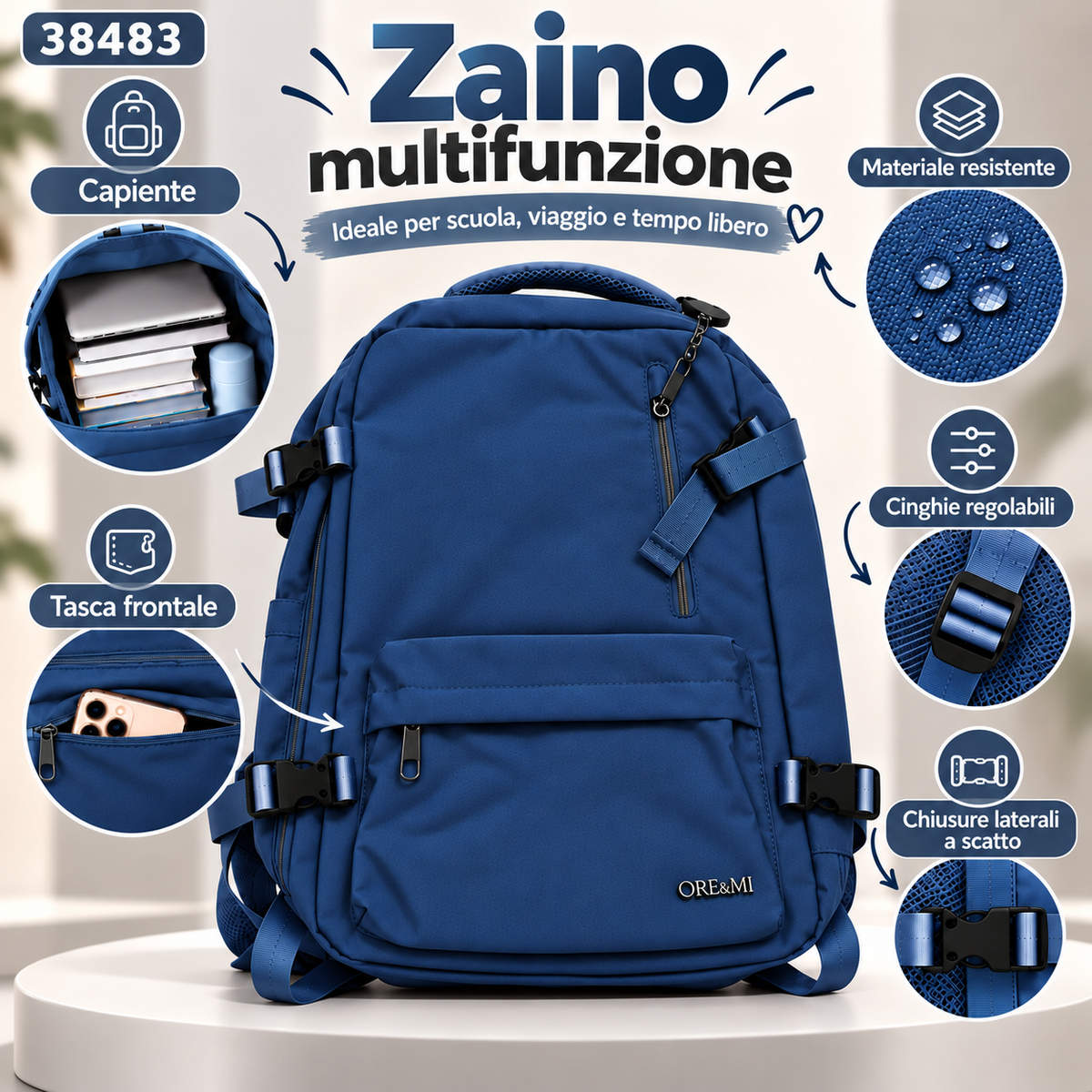 Zaino Multifunzione Urban – Capiente con Tasche Multiple, Cinghie Regolabili e Chiusure Laterali a Scatto