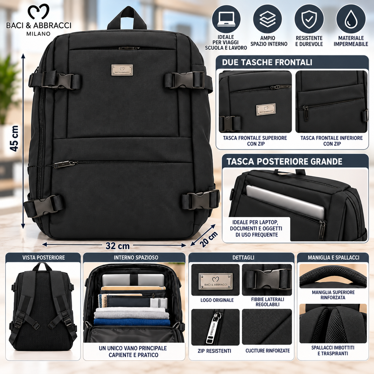Zaino Urban Travel Multitasche Baci&Abbracci